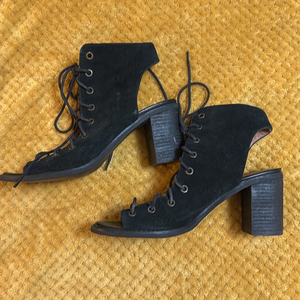 Jeffrey Campbell Black Open-Toe Lace-Up Ankle Boots - Picture 2 of 8